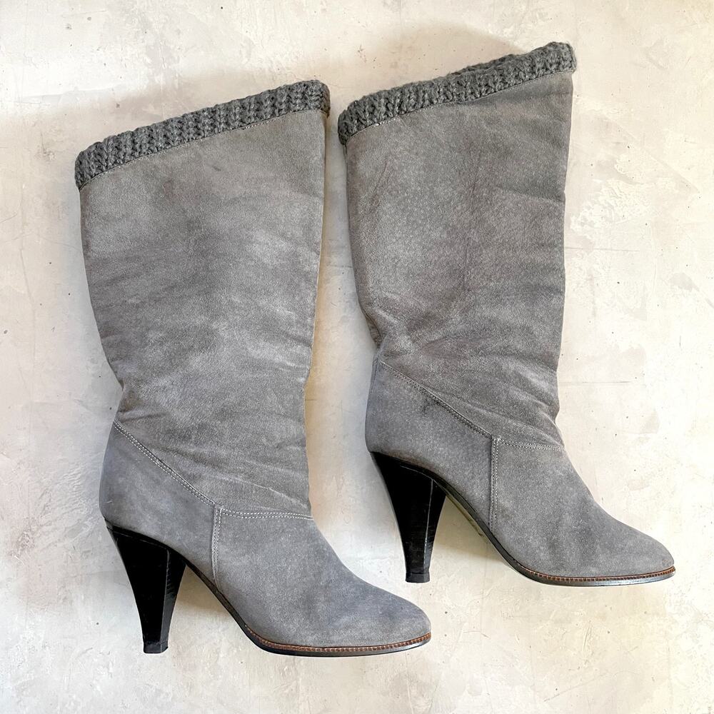 Vintage 80s Suede Sweater Boots Gray 6.5 Slouch Western Indie Coastal Cowgirl